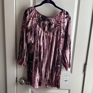 Style & Co. Pink and Black Printed Peasant Tunic